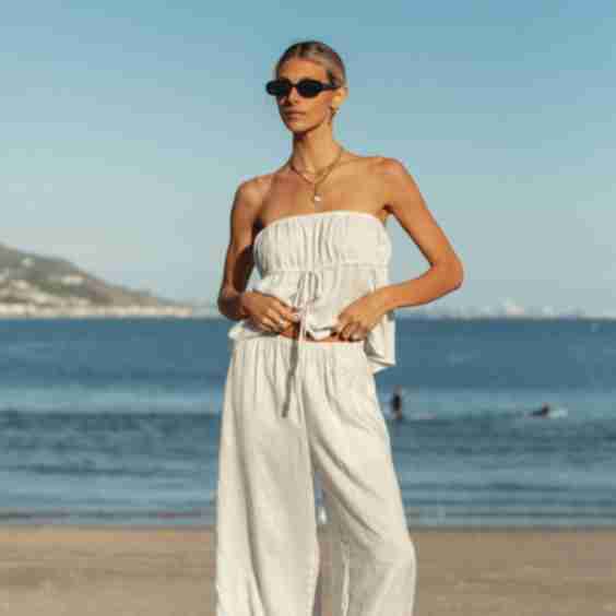 To the Beach Striped Woven Strapless Set