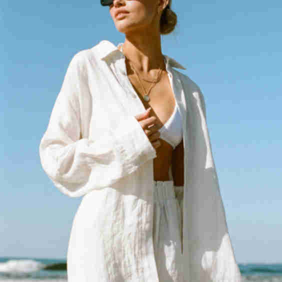Capri Linen Oversized Button Top