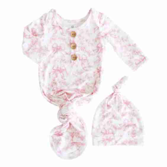 Fancy Frills Newborn Baby Knot Gown And Hat Set
