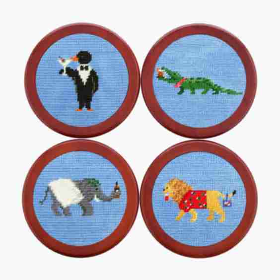 Party Animals Needlepoint Coaster Set