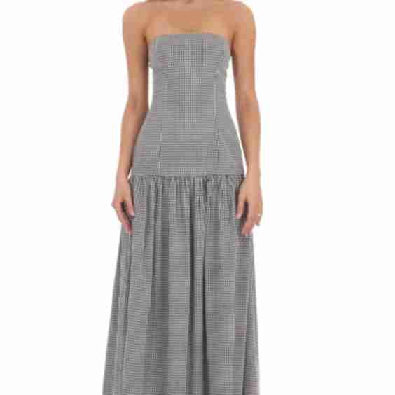 Buy Lucy in the Sky Gingham Strapless Drop Waist Maxi Dress | Thingtesting