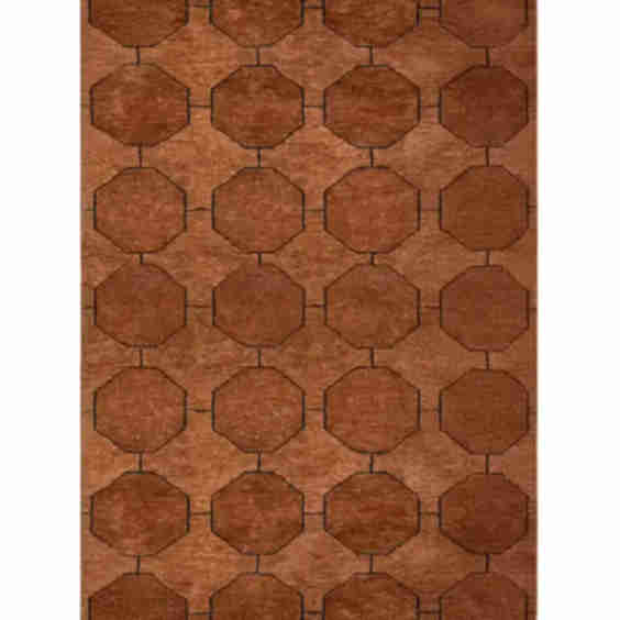 Brown Octagon Hand Knotted Geometric Wool Rug