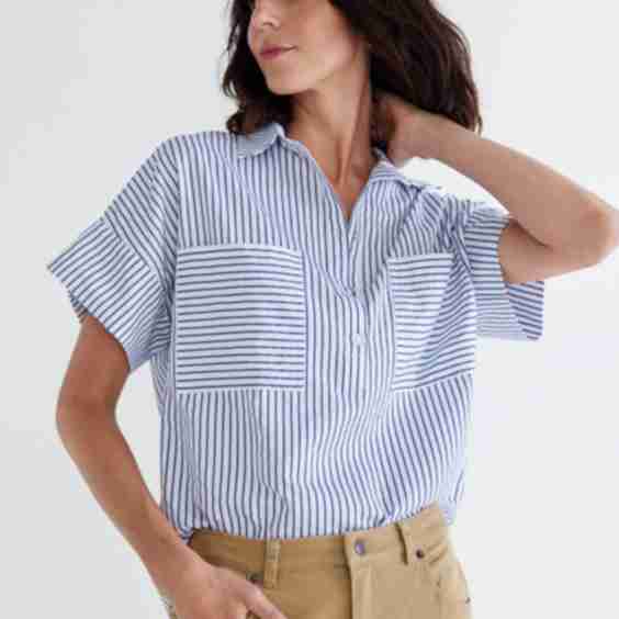 Walk The Line Short Sleeve Poplin Top