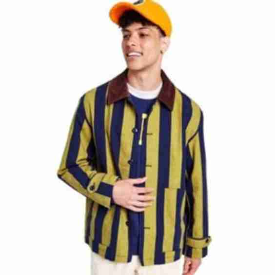 Vertical Stripe Corduroy Collared Canvas Jacket