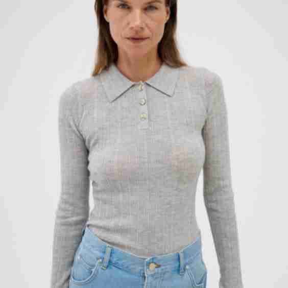 Cashmere Silk Rib Pointelle Knit Polo