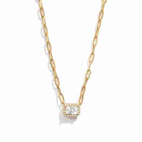 Halo Baguette Necklace W/ Paperclip Chain