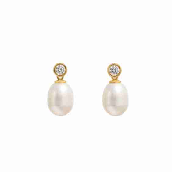Bezel & Pearl Drop Earrings