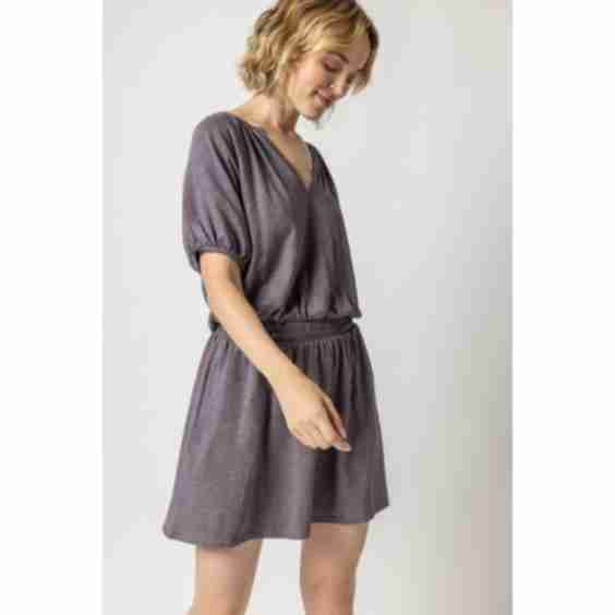 Elastic Waist Split Neck Dress