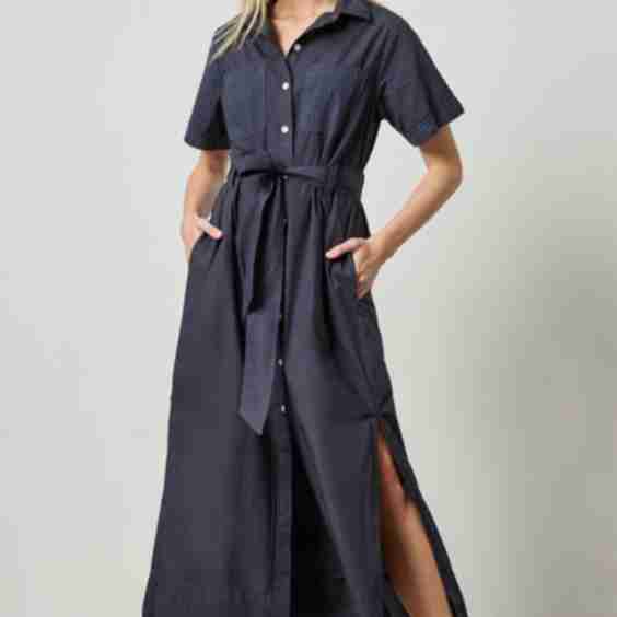Eyelet Trim Maxi Shirt Dress