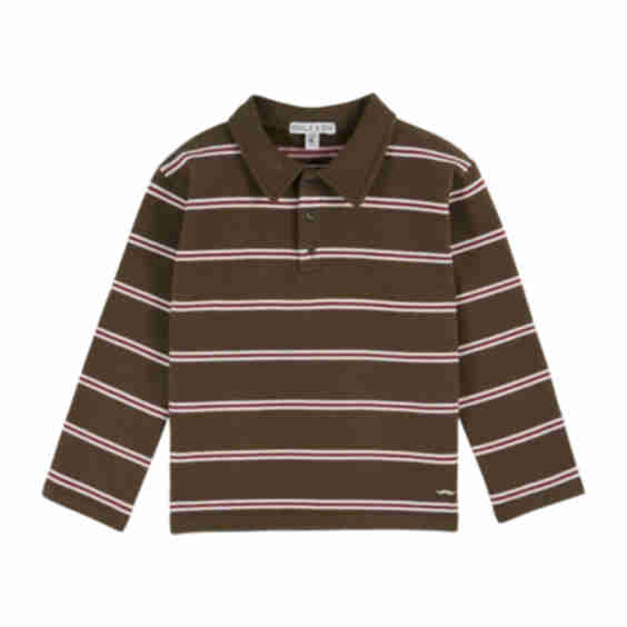 Fine Stripe Polo Sweatshirt Khaki