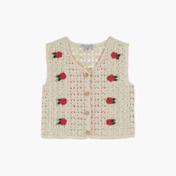 Crochet Sleeveless Cardigan in Ecru
