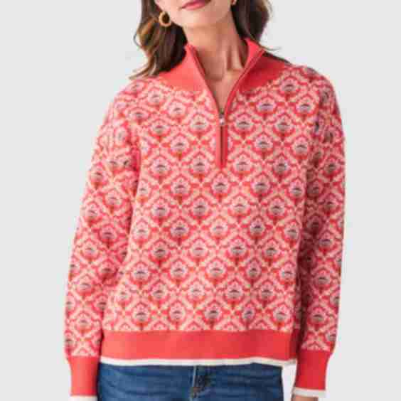 Floral Half Zip Pullover Sweater