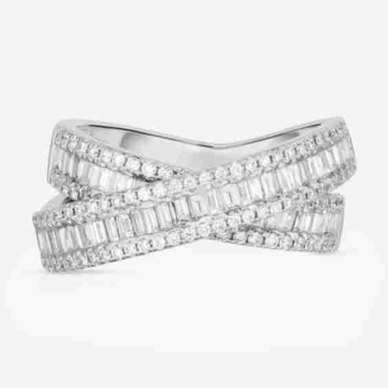 Petite Baguette Crossover Ring