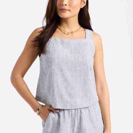 Benedita Womens Striped Sleeveless Linen Top