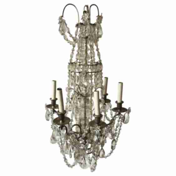 1940s French 6-arm Crystal Chandelier