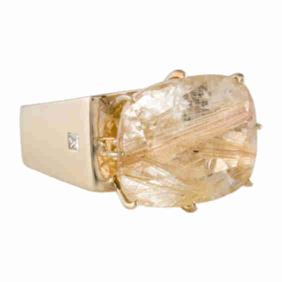 18 K Rutilated Quartz Diamond Sunrise Cocktail Ring
