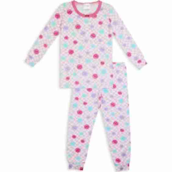 Girls Smiley Face Print Pajama Set