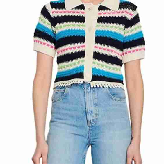 India Striped Crocheted Cropped Cardigan