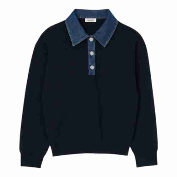 Sweater With Denim Collar