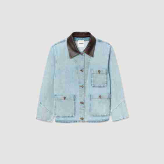 Denim Jacket With Leather Collar