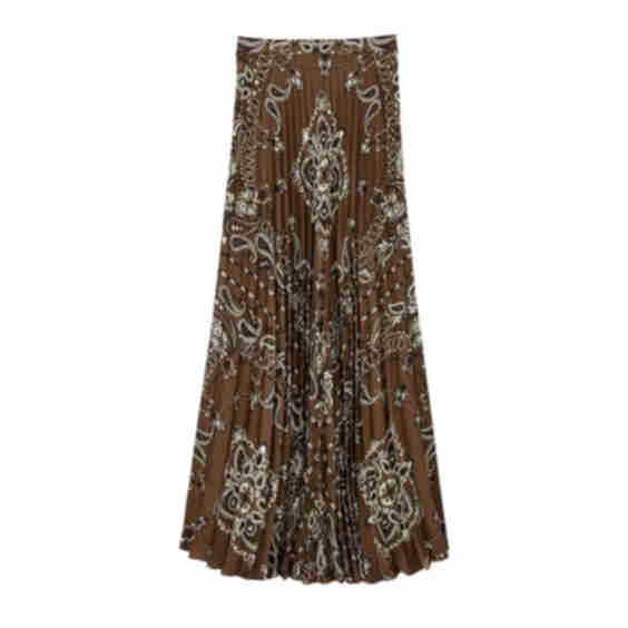 Pleated Maxi Skirt with Bandana Motif