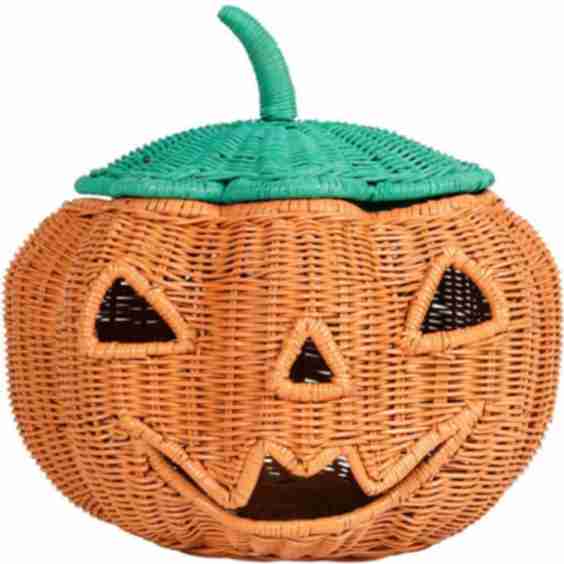 Pumpkin Face Handcrafted Rattan Halloween Basket, Orange