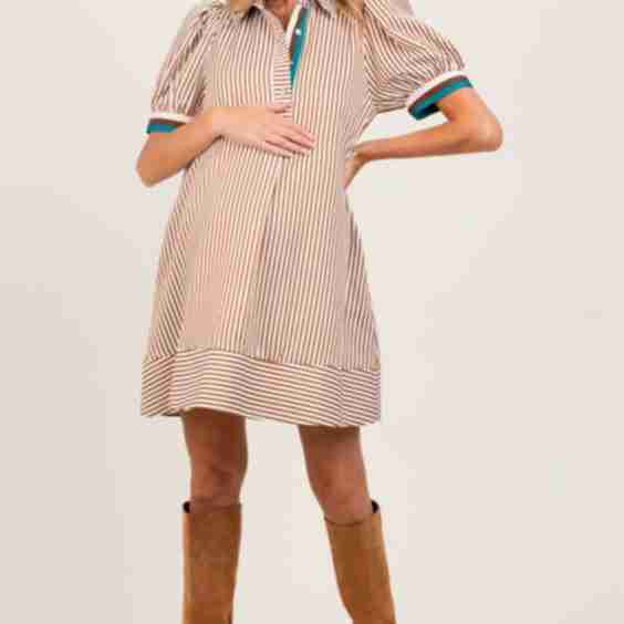  Puff Sleeve Maternity Mini Shirt Dress