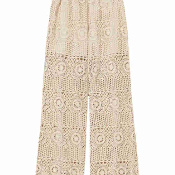 Crochet-Pattern Wide-Leg Trousers