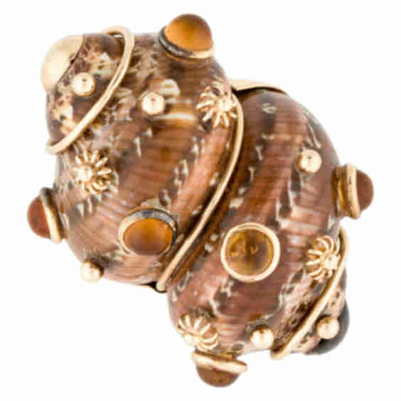 14K Shell, Citrine, & Hematite Turbo Brooch
