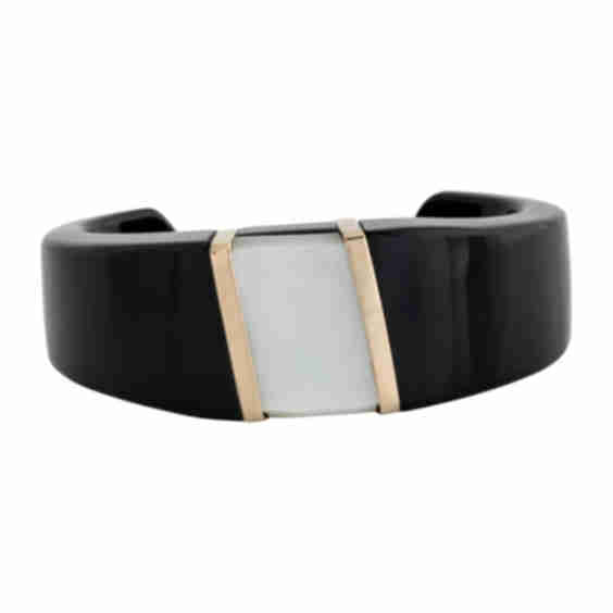 14K Mother Of Pearl & Onyx Cuff Bracelet