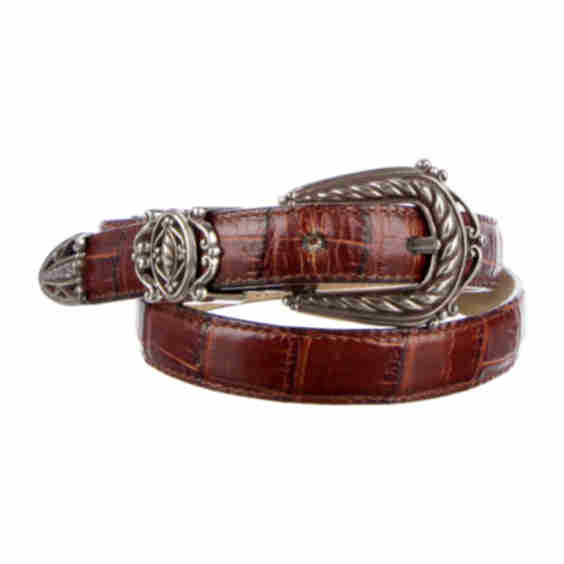 Skinny Embossed Leather Belt