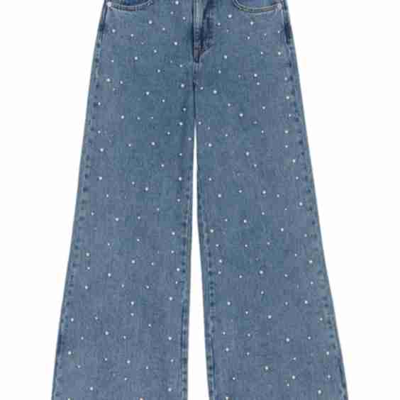 Wide-Leg Jeans with Bead Embellishment