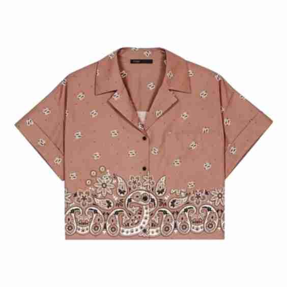 Patterned Rhinestone Cropped Shirt