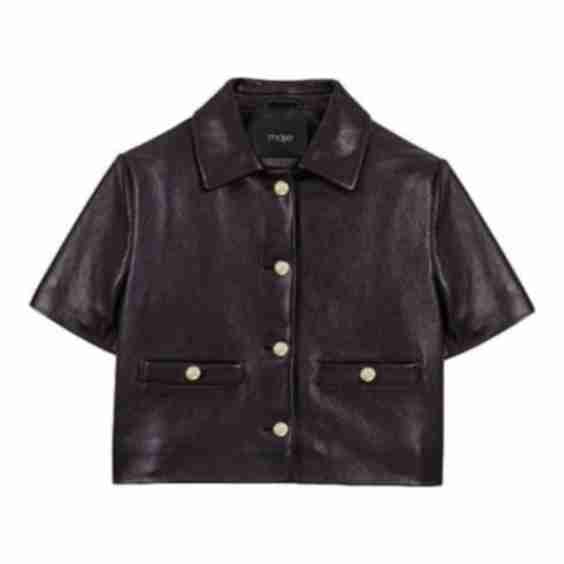 Cropped Short-Sleeved Leather Jacket