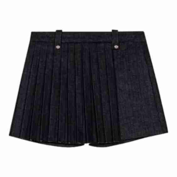 Layered-Effect Pleated Denim Shorts