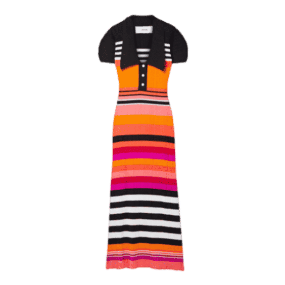 Orange Striped Ribbed-Knit Maxi Dress