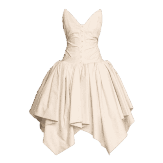 Strapless Ruched Handkerchief Midi Dress