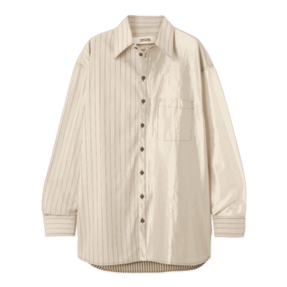 Oversized Striped Patchwork Silk-Satin Cotton Blend Poplin Shirt