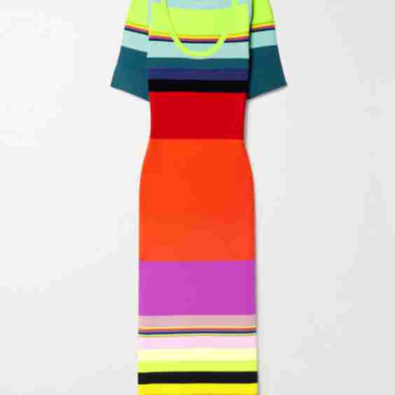 Striped stretch-knit midi dress