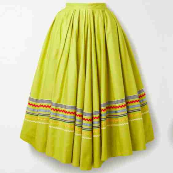 Striped grosgrain and ric rac-trimmed pleated cotton maxi skirt