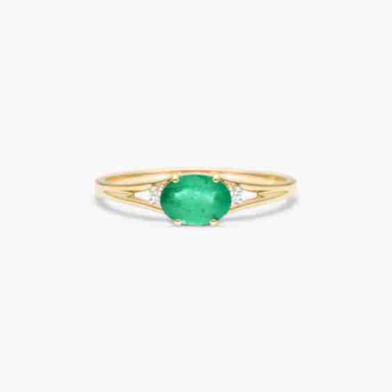 Oval Emerald And Diamond Accent Birthstone Ring