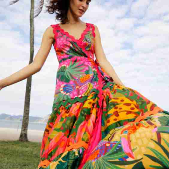 Mixed Painted Toucans Wrap Maxi Dress