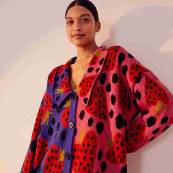 Mixed Maxi Heartberry Collar Cardigan