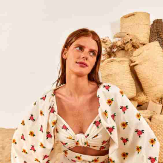 Mixed Cross Stitch Flowers Crop Top
