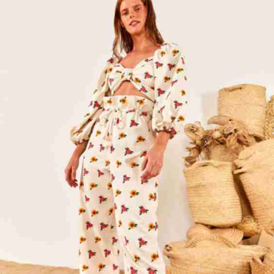 Mixed Cross Stitch Flowers Pants