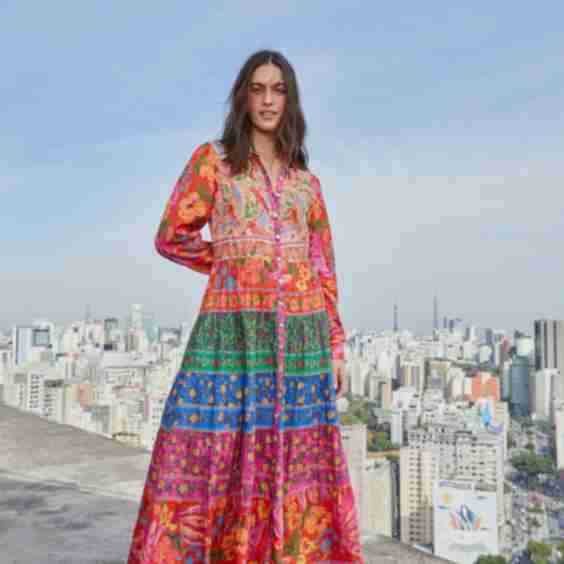 Mixed Border Prints Long Sleeve Maxi Dress