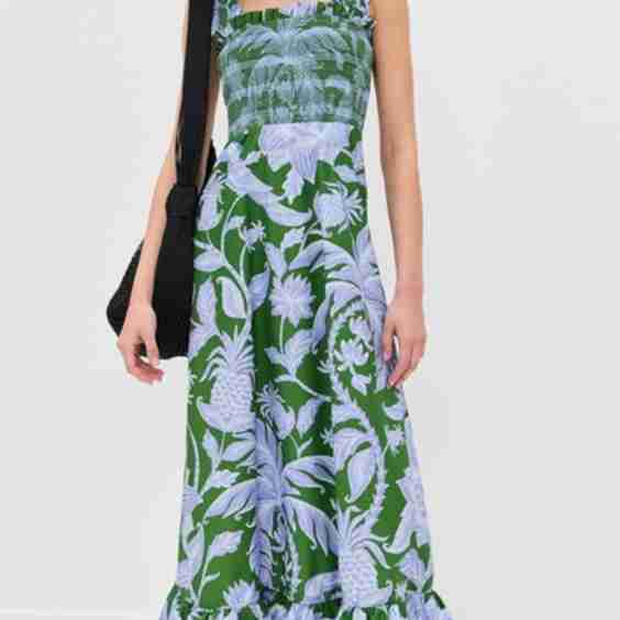 Tropical Swing Green Sleeveless Midi Dress