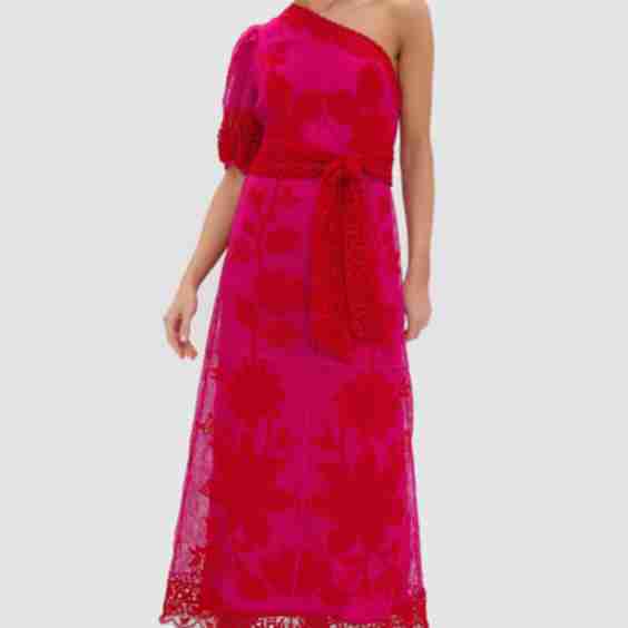 Guipuire Bicolor One Shoulder Maxi Dress
