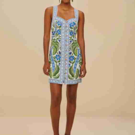 Off White Tropicance Porcelain Garden Euroflax Premium Linen Mini Dress