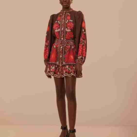Gigi Tapestry Brown Mini Dress